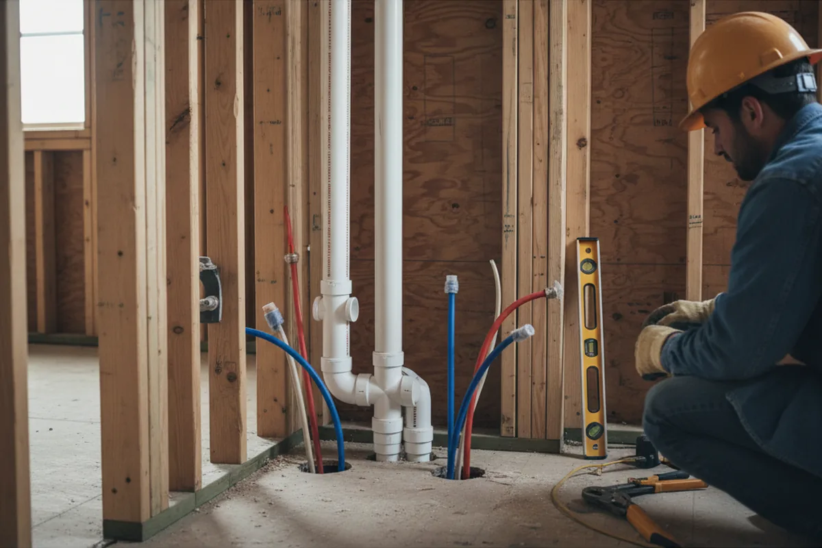 Drain and supply rough-in during Sump Pump Repair in Mather